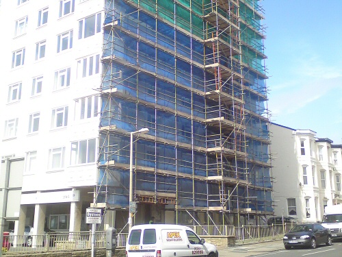 Metric scaffolding erected at Regency Court, Blackpool