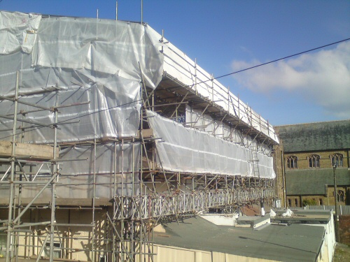 Metric scaffolding erect a temporary roof to a terrace of four hotels in Blackpool